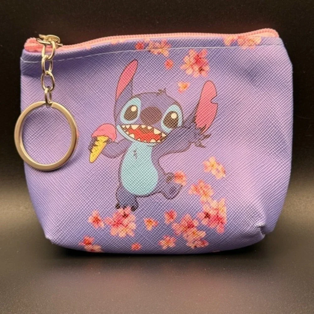 Coin Purse‎ Pouch Wallet Lavender Cherry Blossom Keychain Charm